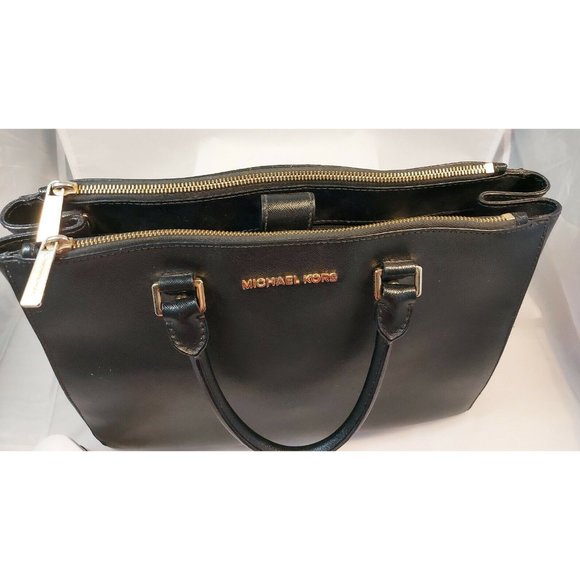 MICHAEL MICHAEL KORS SUTTON 3 COMPARTMENT SATCHEL BLACK HANDBAG - Picture 4 of 7